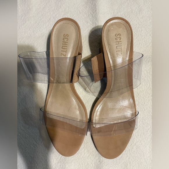 Schutz Victorie Vinyl Block Heels Slide Sandals - Picture 8 of 16